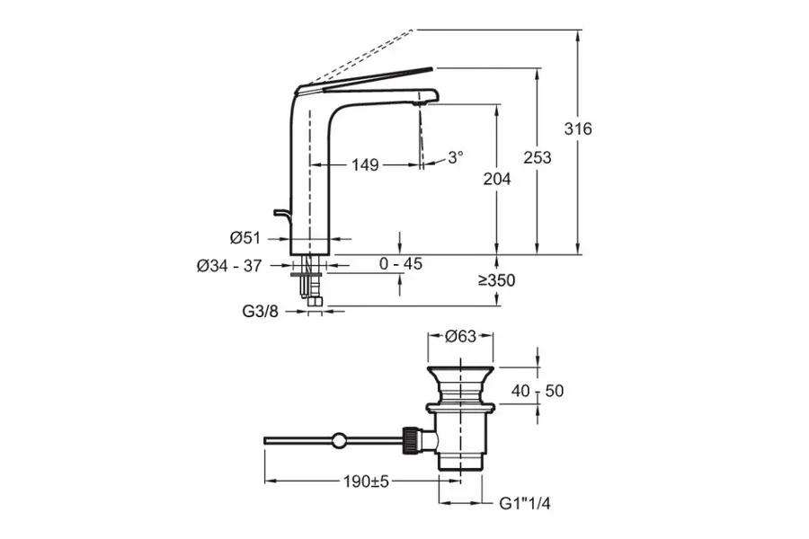 Смеситель для раковины Jacob Delafon Avid с донным клапаном E97347-CP Смеситель для раковины Jacob Delafon Avid с донным клапаном E97347-CP — изображение 2